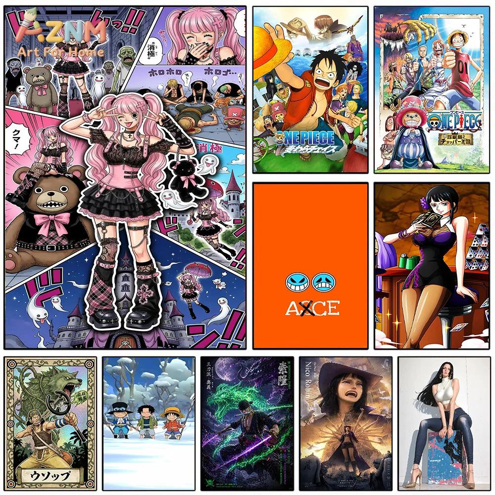 AZNM One Piece Anime Canvas Wall Art Perona Luffy Ace Robin Zoro Print Poster No Frame Home Decor
