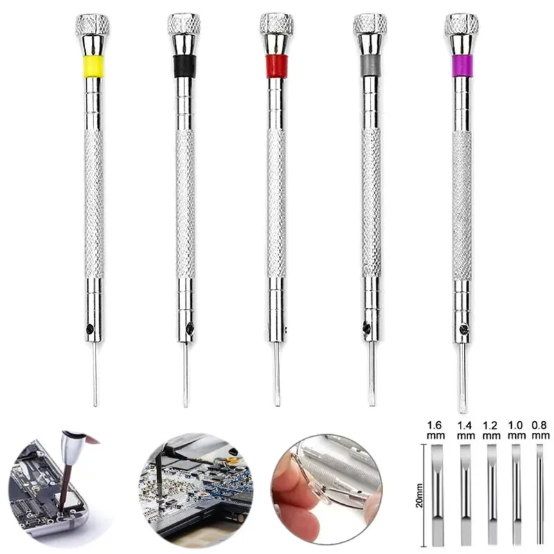 5pcs/set Steel Precision Screwdriver Phone Watch Slotted Flat Blade Repair Tools Portable Watch Tools Kit for Band Removal