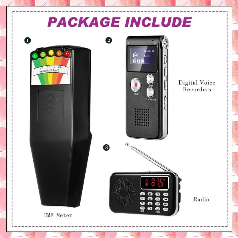 JAJA Equipment Kit Includes 1 Pcs 8GB Audio Recorder 1 Pcs Emf Detector Emf Meter Magnetic Field Detector For Research