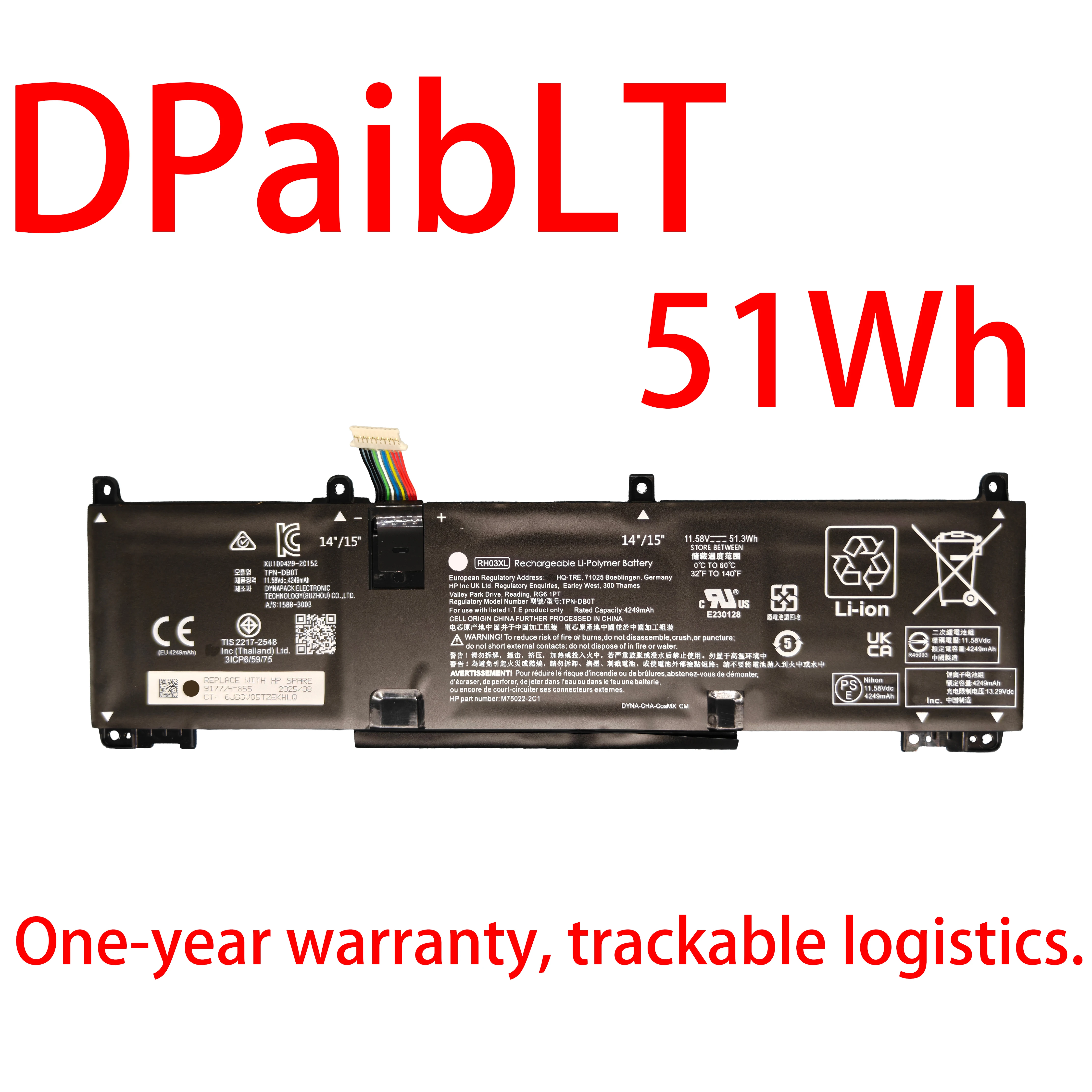 Новая батарея для ноутбука DPaibLT 11.58V 51Wh RH03XL для HP ProBook 430 440 450 455 650 G8/G9 Zhan 66 Pro A 14 G4/G5 4/5
