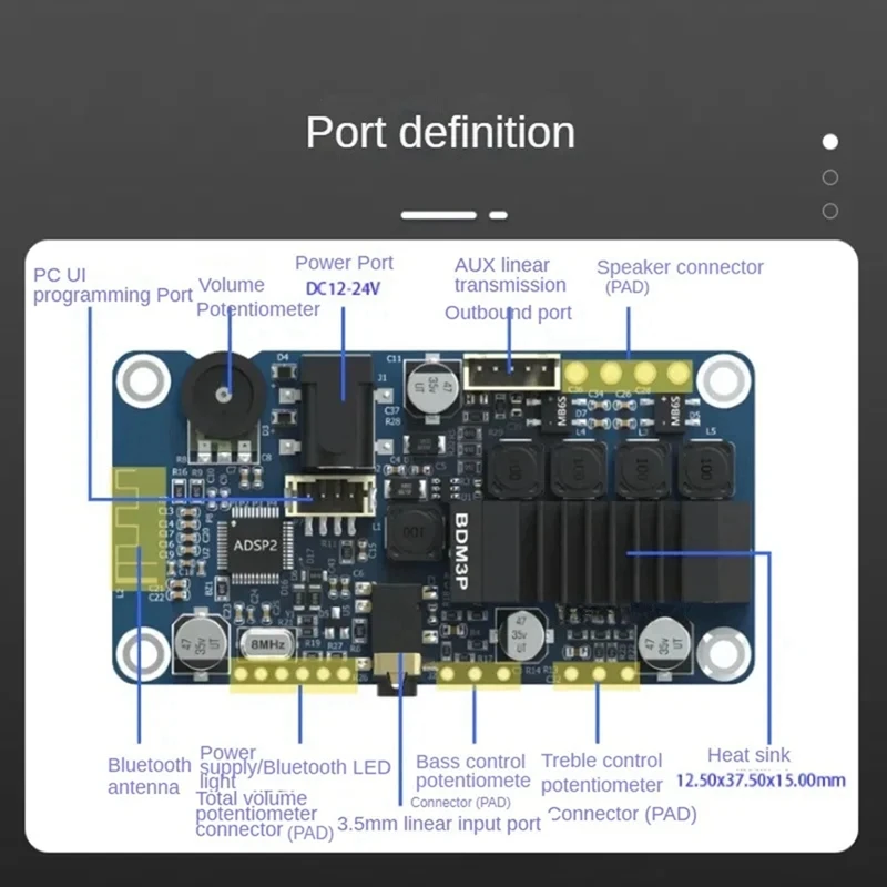 Tpa3116 dsp bluetooth 5.0 amplificador de potência estéreo 2x50w 3.5mm entrada suporta ajuste dsp DC12V-24V durável fácil de usar