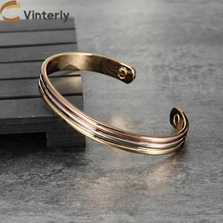 Vinterly Pure Copper Bracelets Magnetic Adjustable Soft Open Cuff High Magnets Bangles 8.2mm Wide Resizable Jewelry Men Women