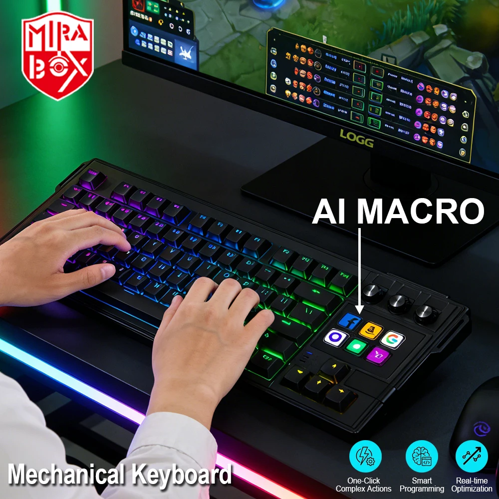 K1 PRO Best Visual LCD AI RGB Keyboard 80% Mechanical Gaming Wired Keyboard With Macro Red Axis Detachable Cable Keyboard For PC
