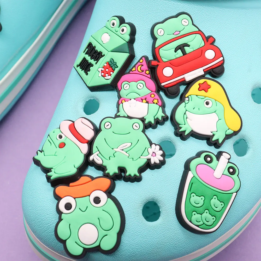 New Arrival 1-15Pcs Lovely Frog Animal PVC Kids Shoes Button Funny Garden Sandals Charms Accessories Fit Wristband image 3