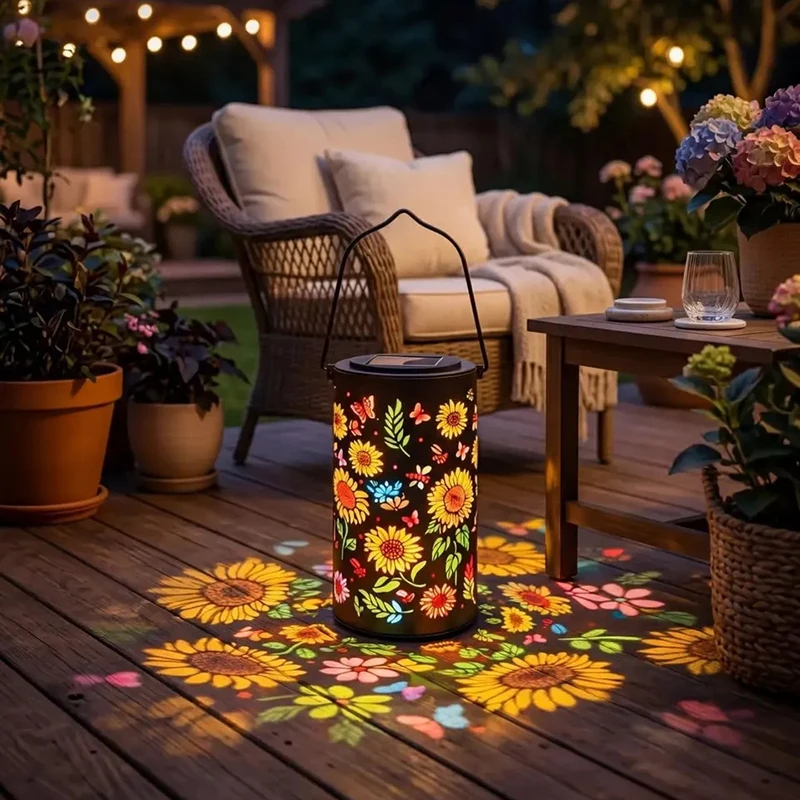 LED Colorful Solar Sunflower Lantern Waterproof Outdoor Glow Shadow Light Solar Powered for Pathway Lawn Garden Yard Night Decor