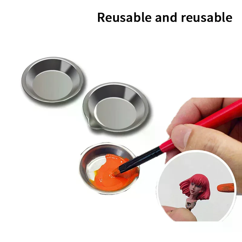 10Pcs Makeup Palette Stainless Steel Small Round Paint Tray Artist Watercolours Paint Mixing Palette Tray For Artist