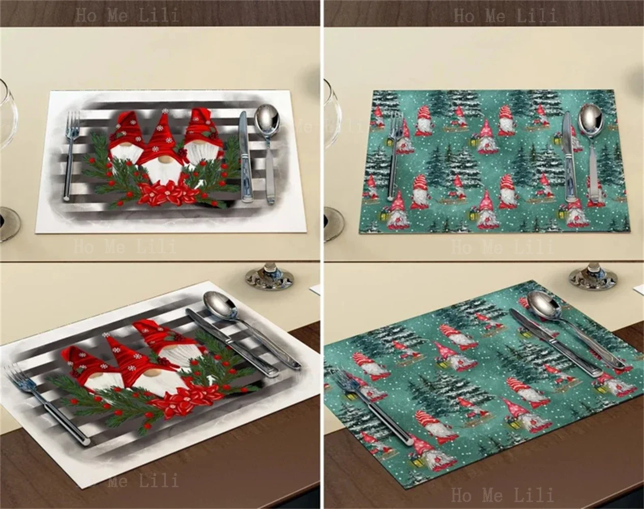 Christmas Flower Poinsettia Xmas Gnome Style Placemat Xmas Dining Mat New Year Gift