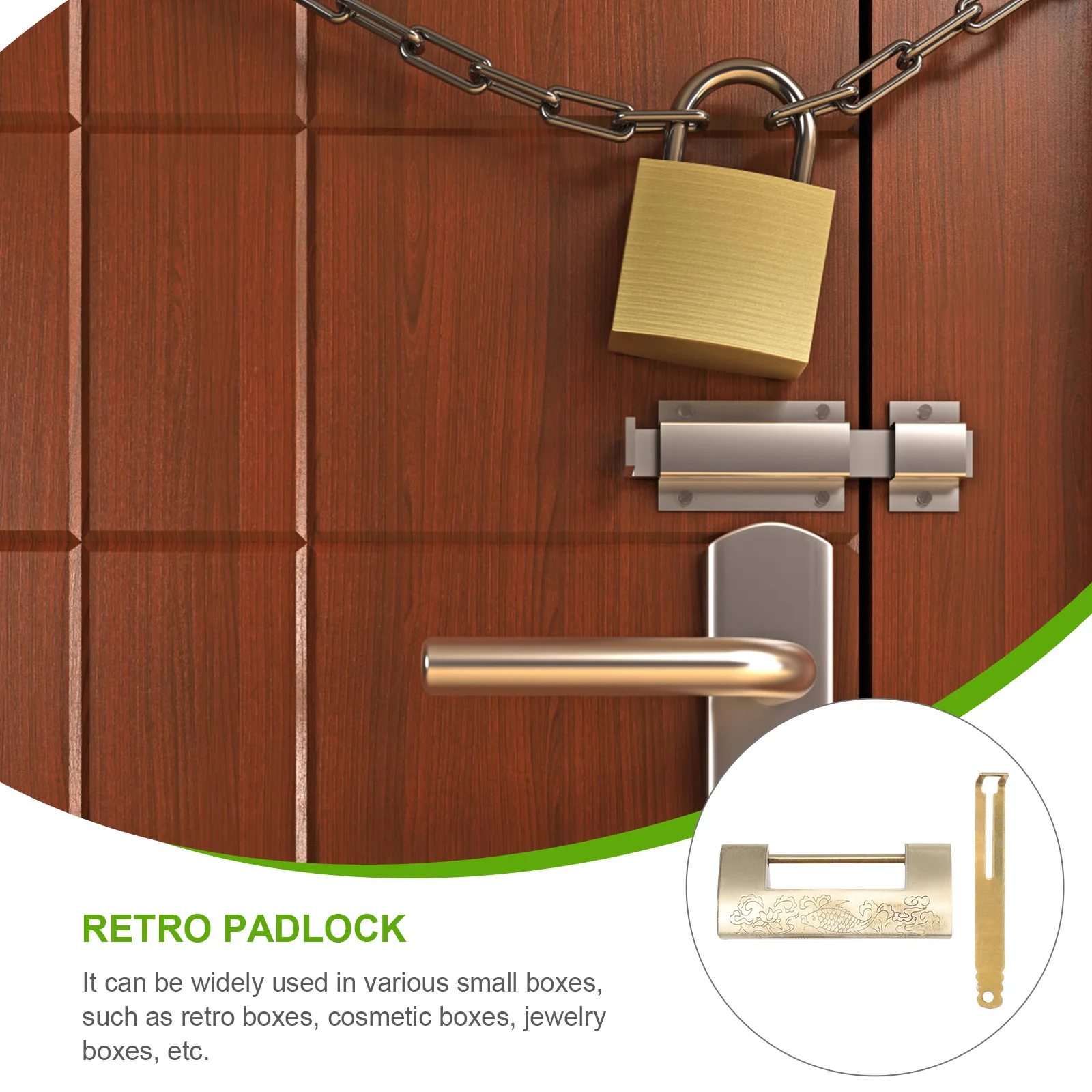 

Lock Retro Horizontal Padlock Small Latch Mini Golden Copper Locks with Keys
