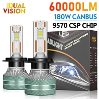 Dualvision K5C H7 LED 60000LM faro de coche Canbus H3 H1 H4 H11 9012 HIR2 H8 H9 9005 9006 HB3 HB4 alta potencia 180W 9570 Chips CSP