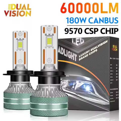 Dualvision K5C H7 LED 60000LM Car Headlight Canbus H3 H1 H4 H11 9012 HIR2 H8 H9 9005 9006 HB3 HB4 High Power 180W 9570 CSP Chips