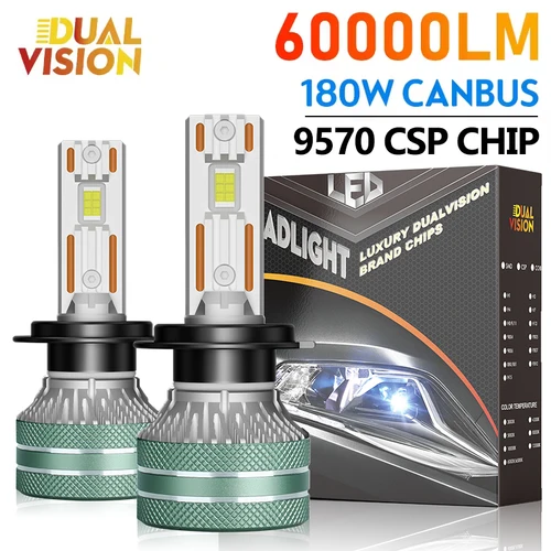 Imagen 1 del producto Dualvision K5C H7 LED 60000LM faro de coche Canbus H3 H1 H4 H11 9012 HIR2 H8 H9 9005 9006 HB3 HB4 alta potencia 180W 9570 Chips CSP
