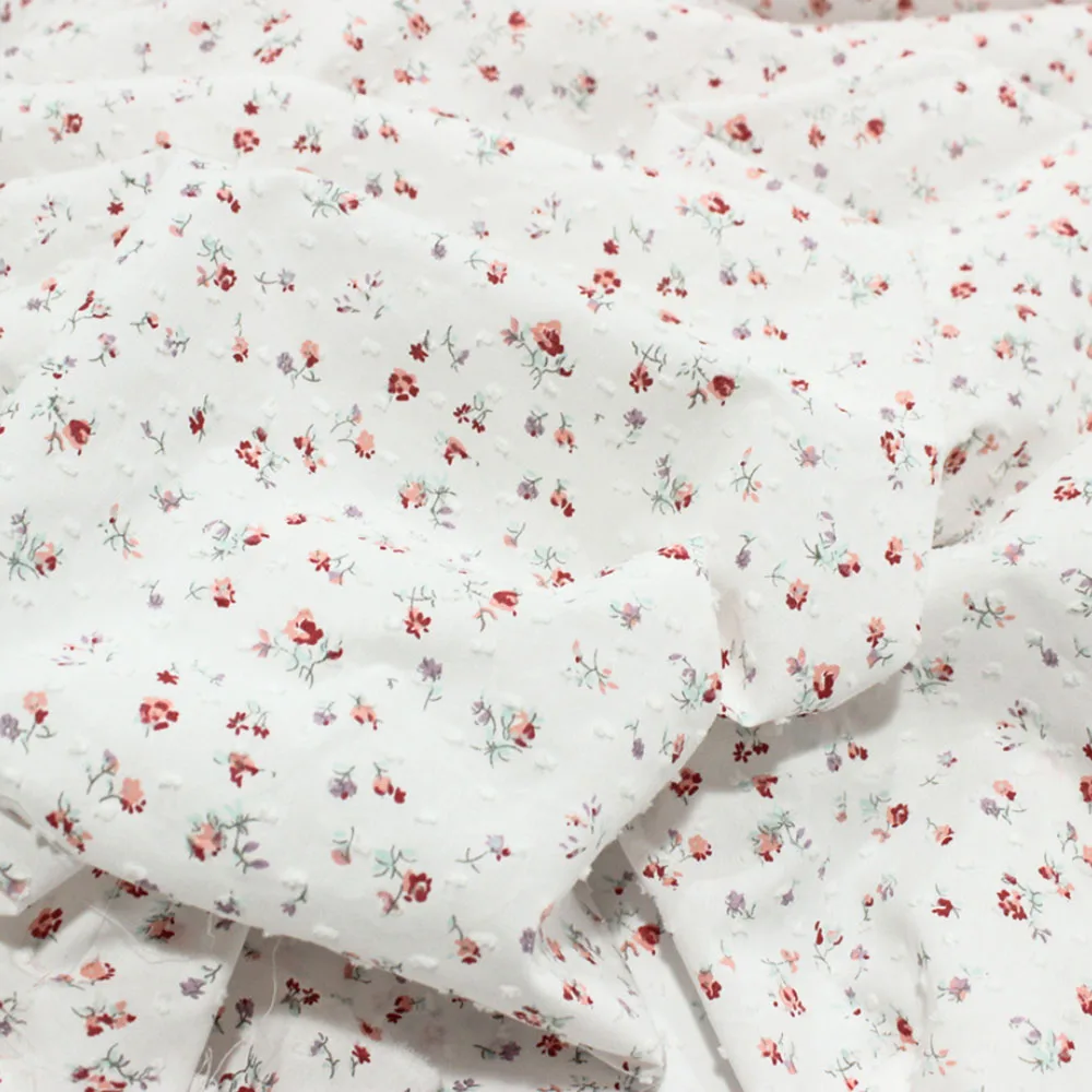 Fresh and Thin Little Floral Jacquard Dot Spring and Summer Cotton Sewing Fabric Making Children\'s Clothing Dress Cloth 150x50cm