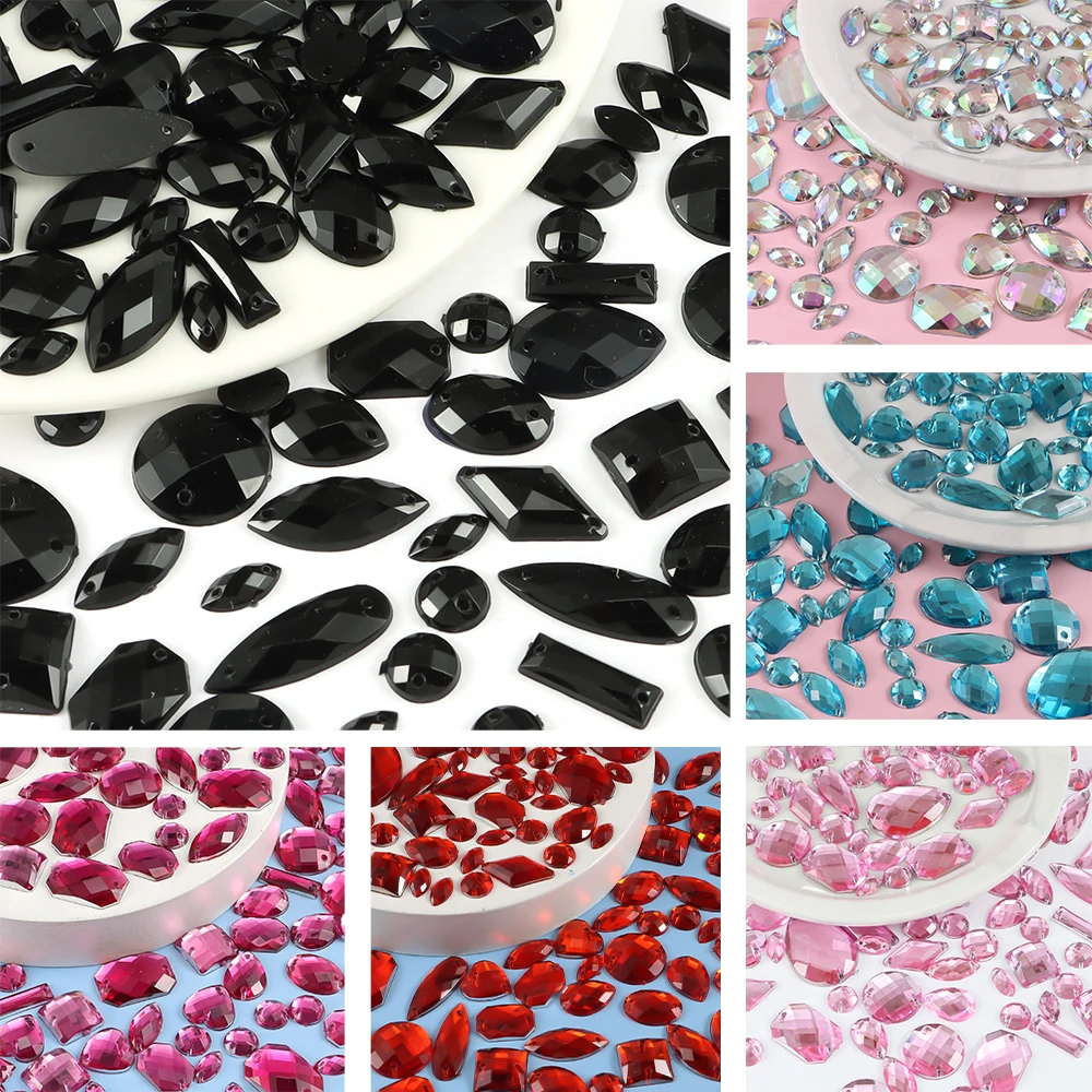 100PCS/500PCS Mixed Shapes Acrylic Flatback Rhinestones -Round/Square/Marquise Sewing Crafts, DIY Dress Decoration Accessories