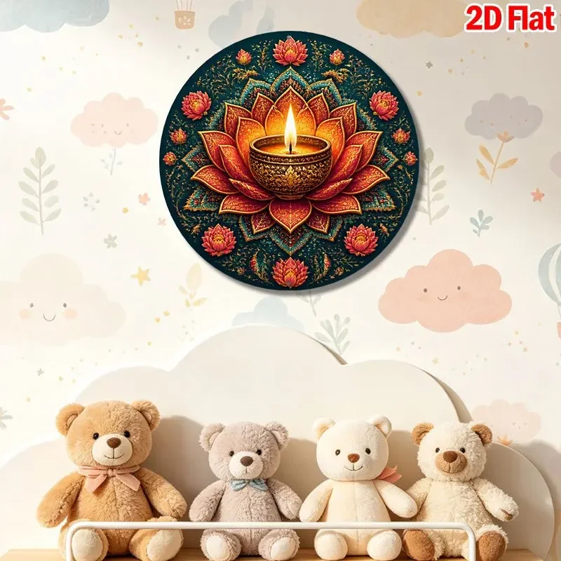CIFbuy Bohemian Diya Oil Lamp Lotus Mandala Pattern Aluminum Wall Art Waterproof Wear Resistant Home Yoga Studio MeditationDecor