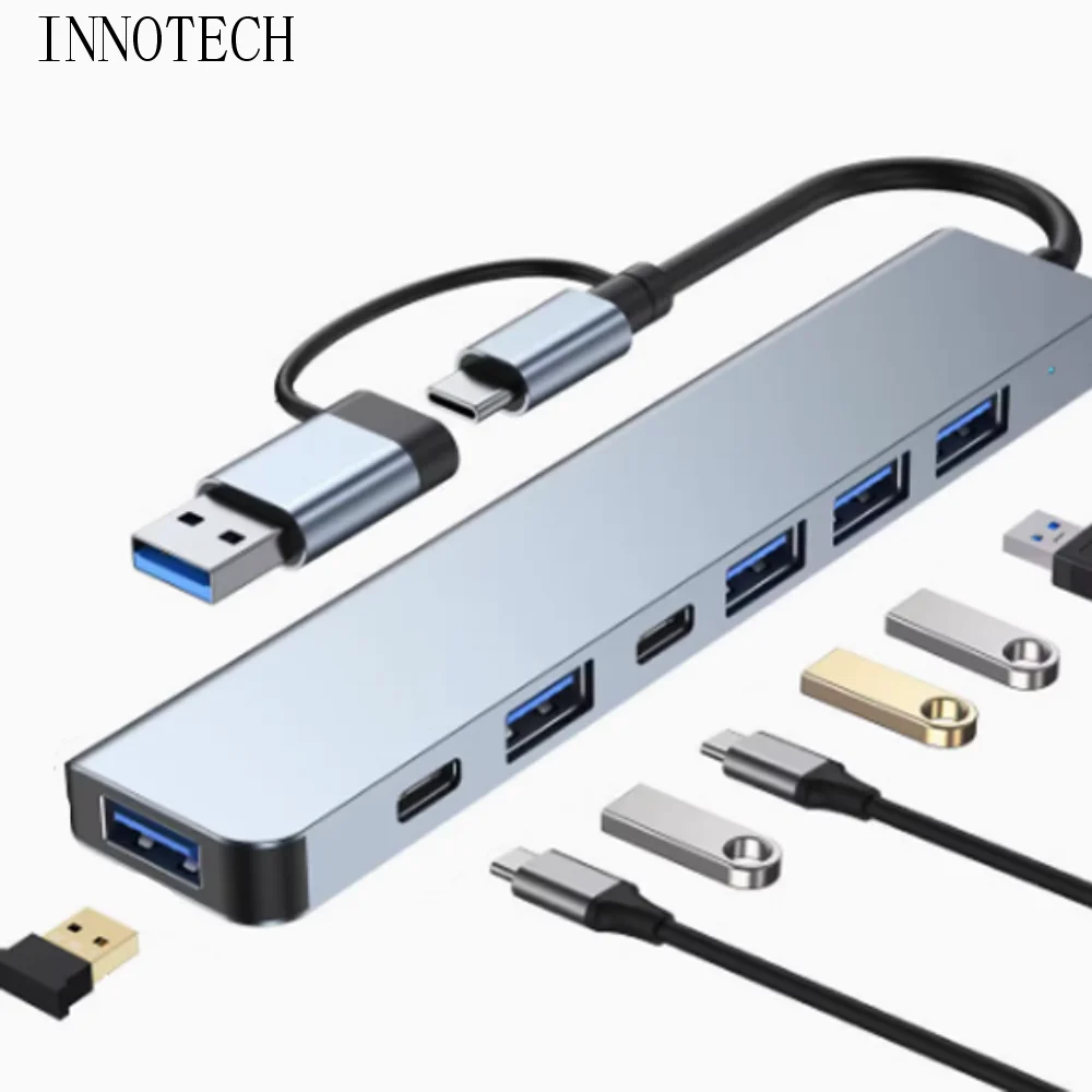 

1 To 7 Type-c Expansion Dock Hub Multi Interface Splitter 7-in-1 USB Splitter PD Grey Type-C Docking Station