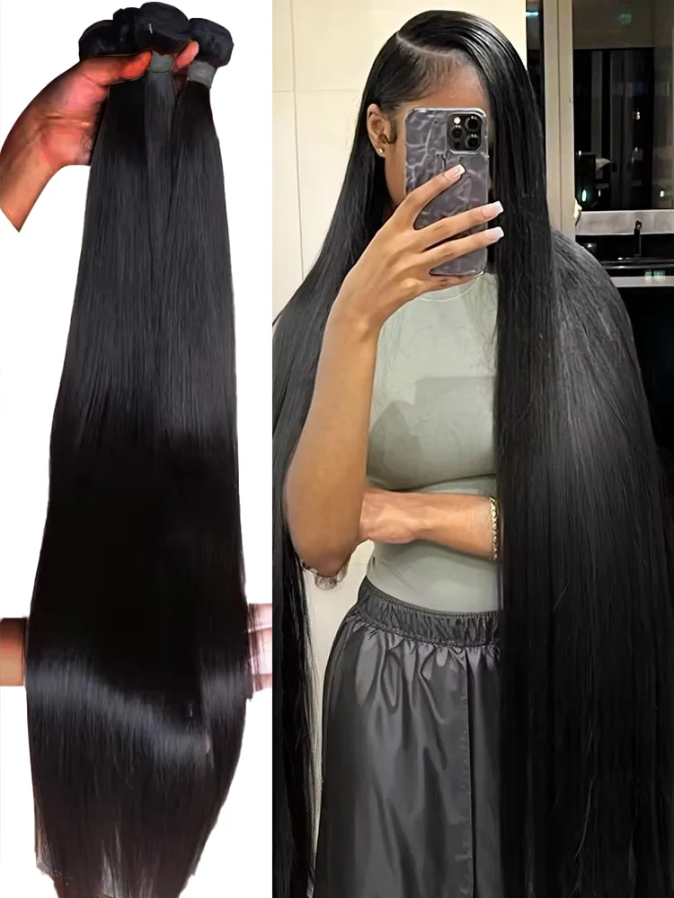 

42Inch 100% Raw Virgin Unprocessed Human Hair Extensions 3 4 Bundles Bone Straight Double Weft Bulk Braiding Human Hair Bundles
