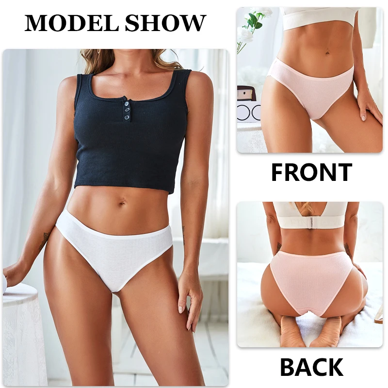 FINETOO 7Pcs Cotton Seamless Solid Panties Women Stretchy Low-Waist Briefs Breathable Fit Lingerie Ultra-Soft Sports Intimate