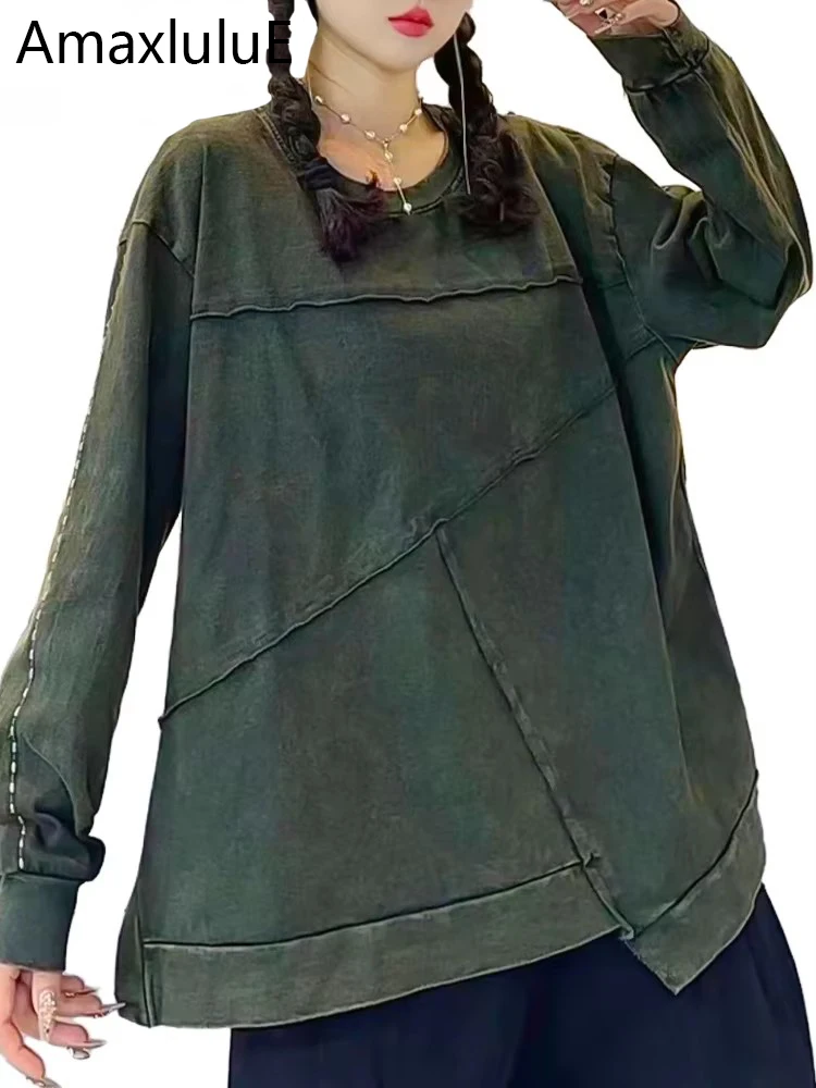 

Amax luluE 2024, женские летние модные винтажные футболки, свободная одежда с вышивкой и круглым вырезом, женские роскошные классические хлопковые топы для отдыха