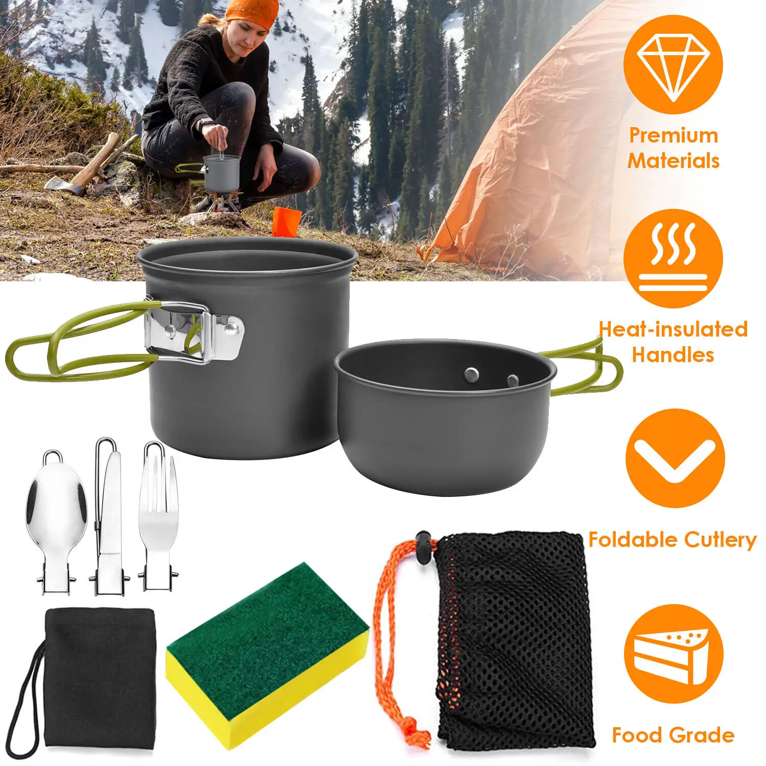 Camping Pot Set Outdoor Cooking Tableware for Hiking Trekking Picnic Fishing Mountaineering