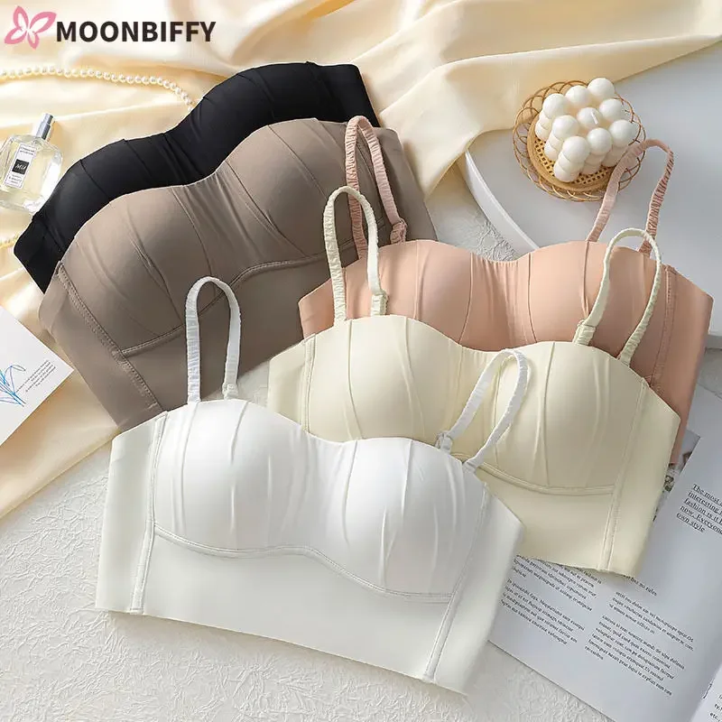 Seamless Underwear Bras for Women New Detachable Ringless Thin Bra Without Underwire Women New Spandex French Pleated Bra