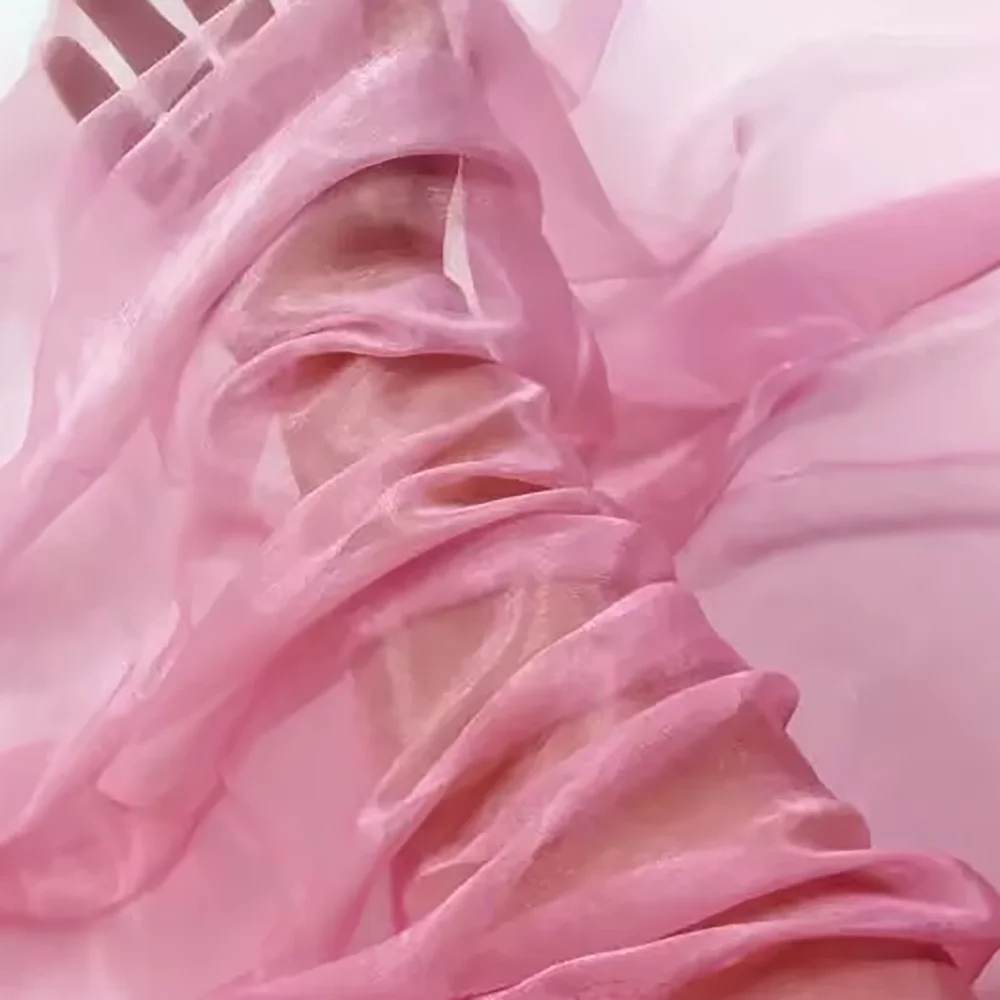Custom Made Ball Gown Watercolor Pink Gradient Chiffon A-line Princess Dress Sweetheart Puff Sleeve Charming Tiered Evening Gown