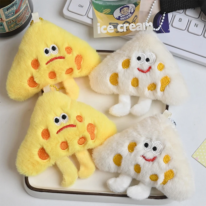 Cute Cheese Plush Pendant Keychain Creative Cartoon Bag Decoration Car Key Ring For Women Girl Birthday Gift