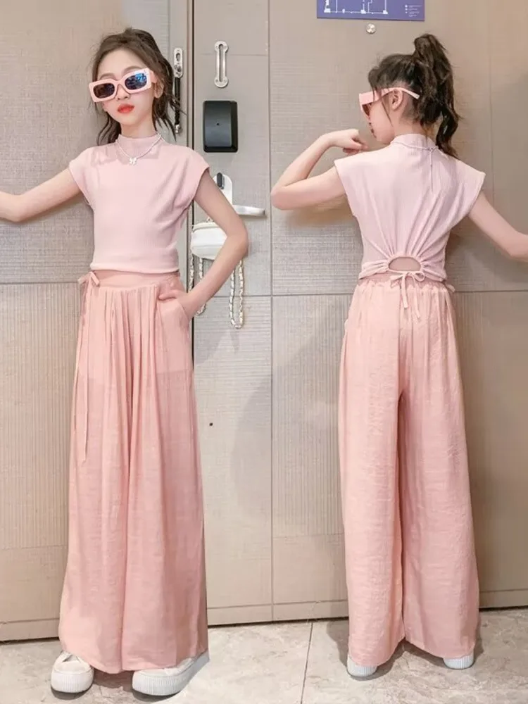 

Girls Summer New Fashion Summer Clothing Children's Short Sleeved Simple Casual Loose Daily Two Piece Set