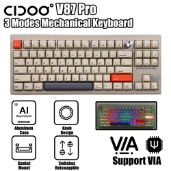 CIDOO V87 PRO Gasket Mechanical Keyboard RGB Hot Swappable 87 Keys Bluetooth/2.4Ghz/USB-C Wireless Aluminum CNC Keyboard VIA