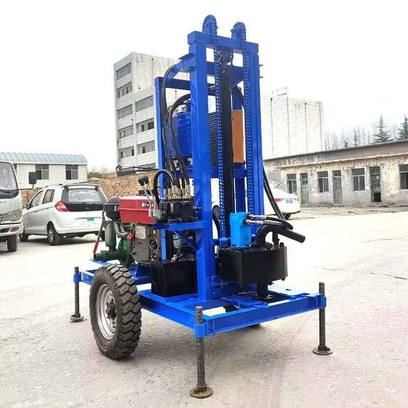 Quick-Start 22-35HP Portable Diesel Hydraulic Water Well Drilling Rig With Pump & Gearbox-Max 200m Drilling Depth