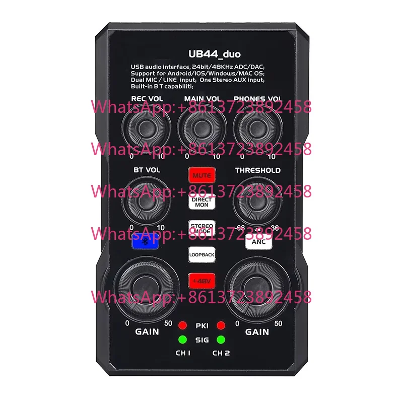 UB44 24bit/48KHz USB Audio Interface Studio 48V Noise Cancelling Dual-Stream Support for Sound Cards Mixers
