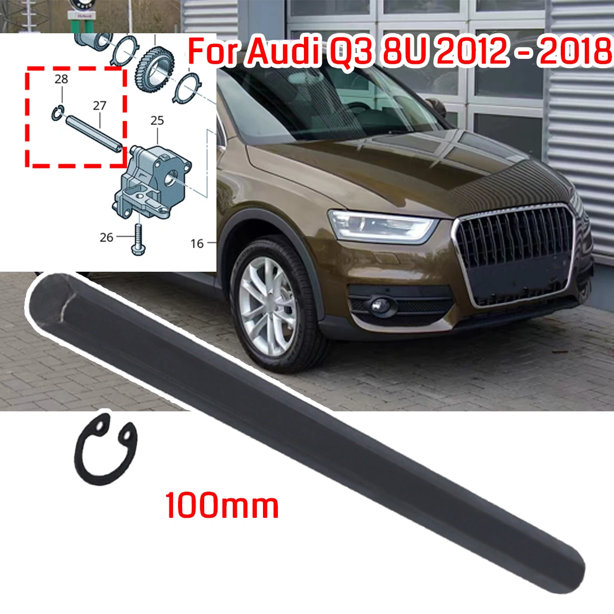 

For Audi Q3 8U 2012-2018 Oil Pump Drive Key 2.0 Tdi Oil Pump Balance Shaft with Circlip Securing Ring Engine Parts 03G115281E