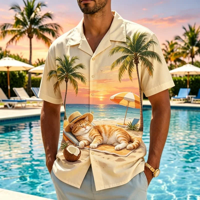Men's Whimsical Animal Print Shirt Collection，for Beach Days, Poolside Lounging, Casual Wear and Carefree Vacation Style