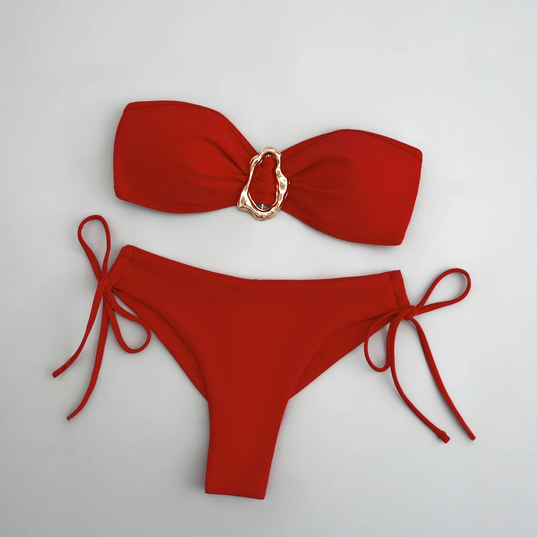 

Sexy Bandeau Push Up Bikini Swimwear Women Ring Linked String Swimsuit Printed Thong Bathing Suit Biquini Maillot De Bain Femme