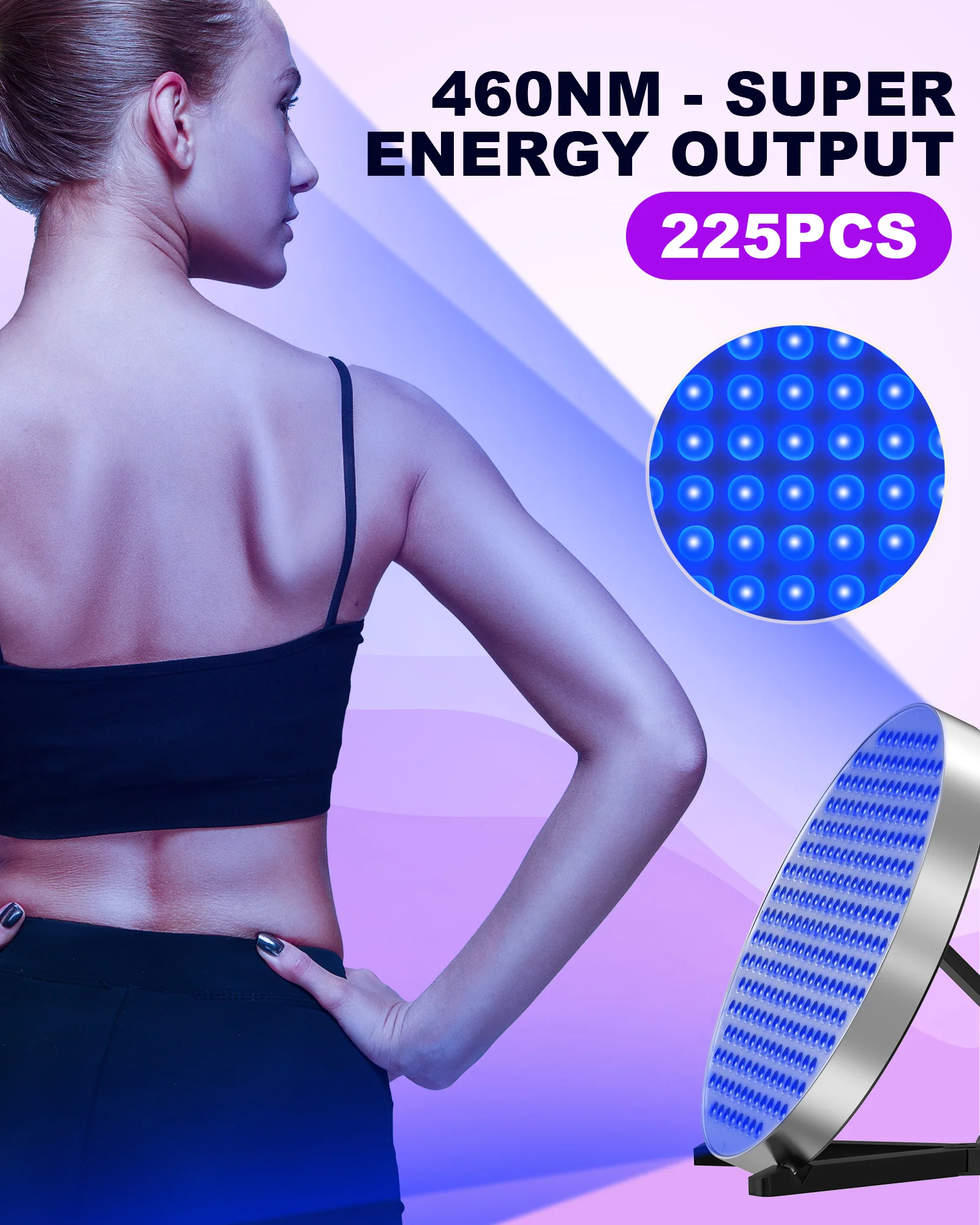 50W Tanning Lamp for Home Round Tanning Lamp with 250PCS Blue light 460nm Foldable Adjustable Stand and Hanging Hooks