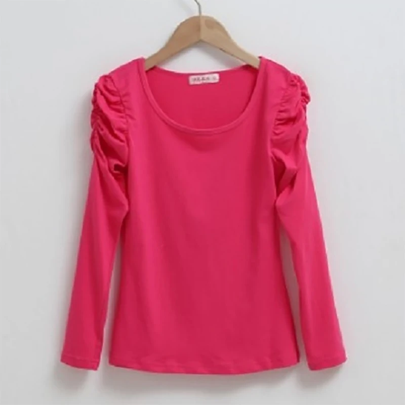 봄 가을 신상 슬림 올매치 탑 오피스 레이디 셔츠 패션 O넥 솔리드 컬러 퍼프 슬리브 블라우스 여성 의류 2025