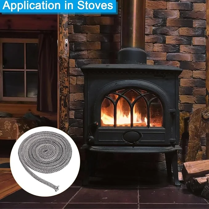 2m Wood Stove Gasket Fireplace Sealing Rope Fireproof Fiberglass Wood Stove Door Gasket Log Burner Door Seal for Chimneys Boiler