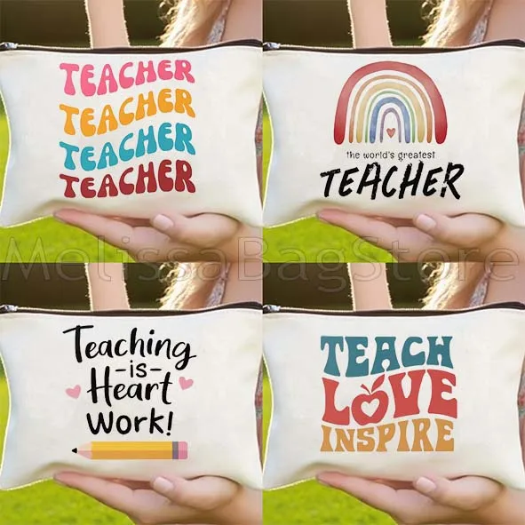 

Best Teacher Ever Gifts Canvas Cosmetic Bag Makeup Toilet Bag Pencil Case Zipper Pouch Key Coin Purse Storage Bag Cute Gifts
