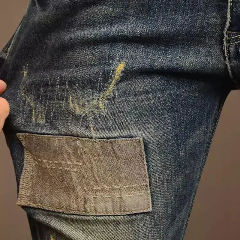 Y2KFashion New Jeans Patch Washed NostalgicY2K Stretch Slimming Retro Blue Jeans High Street Hip Hop Italian Pants Hombre