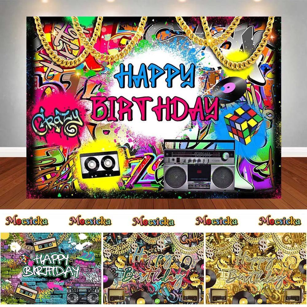 Mocsicka Kid Hip Hop Birthday Party Backdrop Throwback Retro Graffiti Wall Background Old School Rap Music Decoration Photoshoot