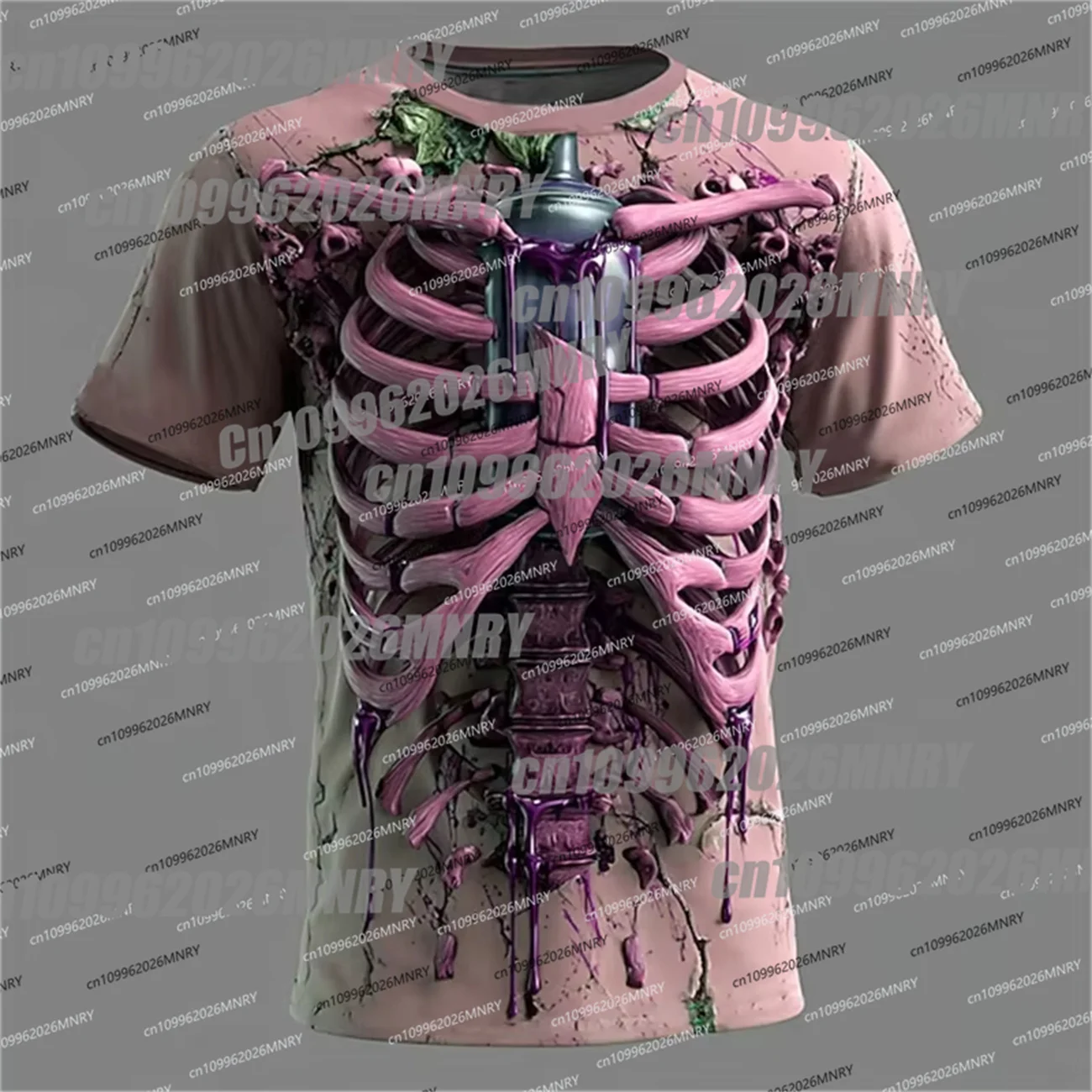 New Halloween Men's Short-Sleeve T-Shirt Zombie Print Oversized Crew Neck Top Outdoor Street Halloween Party Short-Sleeve