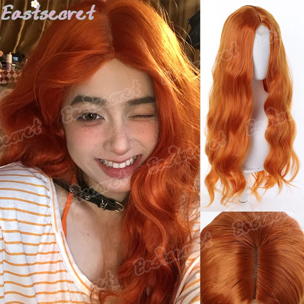 30 Inch Synthetic Head Set Orange Forehead lace wig Long Curly Hair Looking for Daily Party Cosplay Halloween and Christmas Use