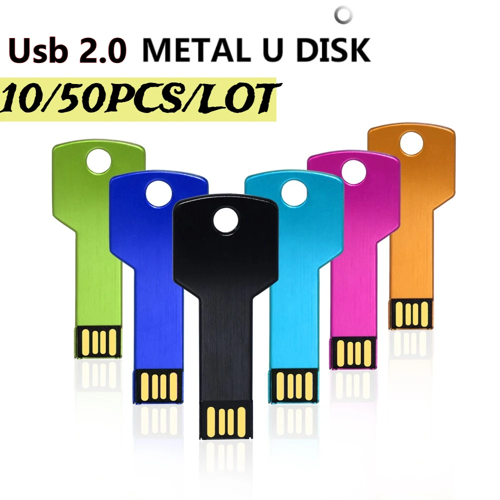 

10/50Pcs Personalized Logo USB 2.0 Key Shape Metal Memory U Stick 4GB 8GB Usb Pen Drive 32GB 16GB Usb Flash Drive Business Gift