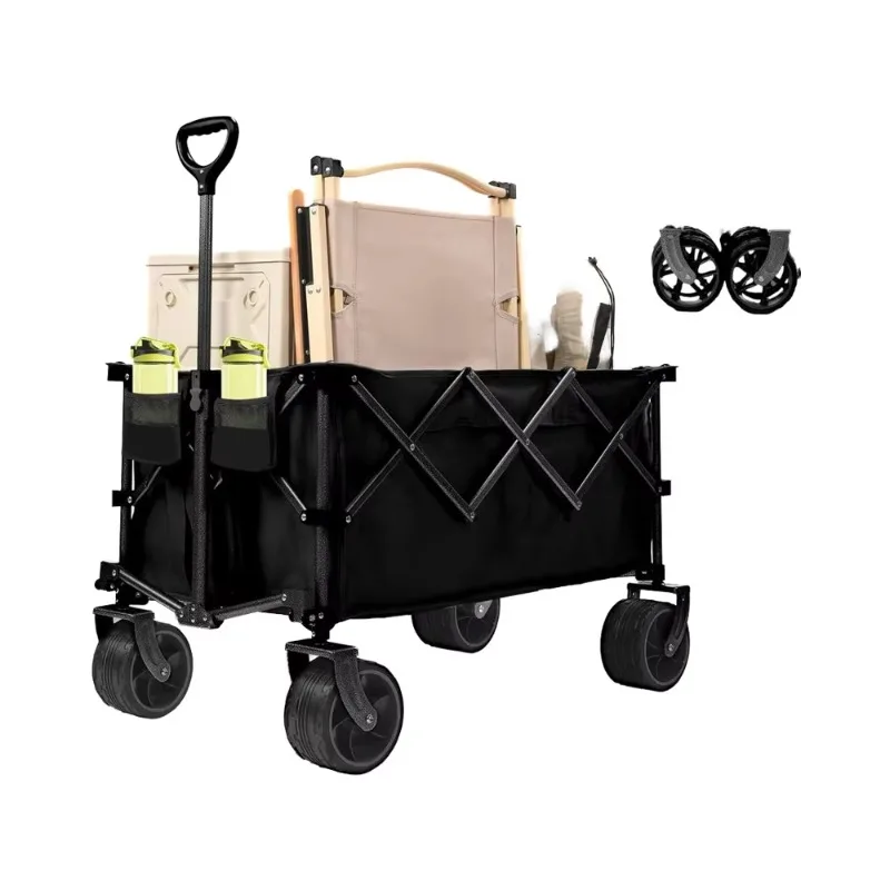 

400-Liter Heavy Duty Black Folding Wagon 450-Pound Capacity ATV with Big Wheel Beverage Rack Push/Pull OEM