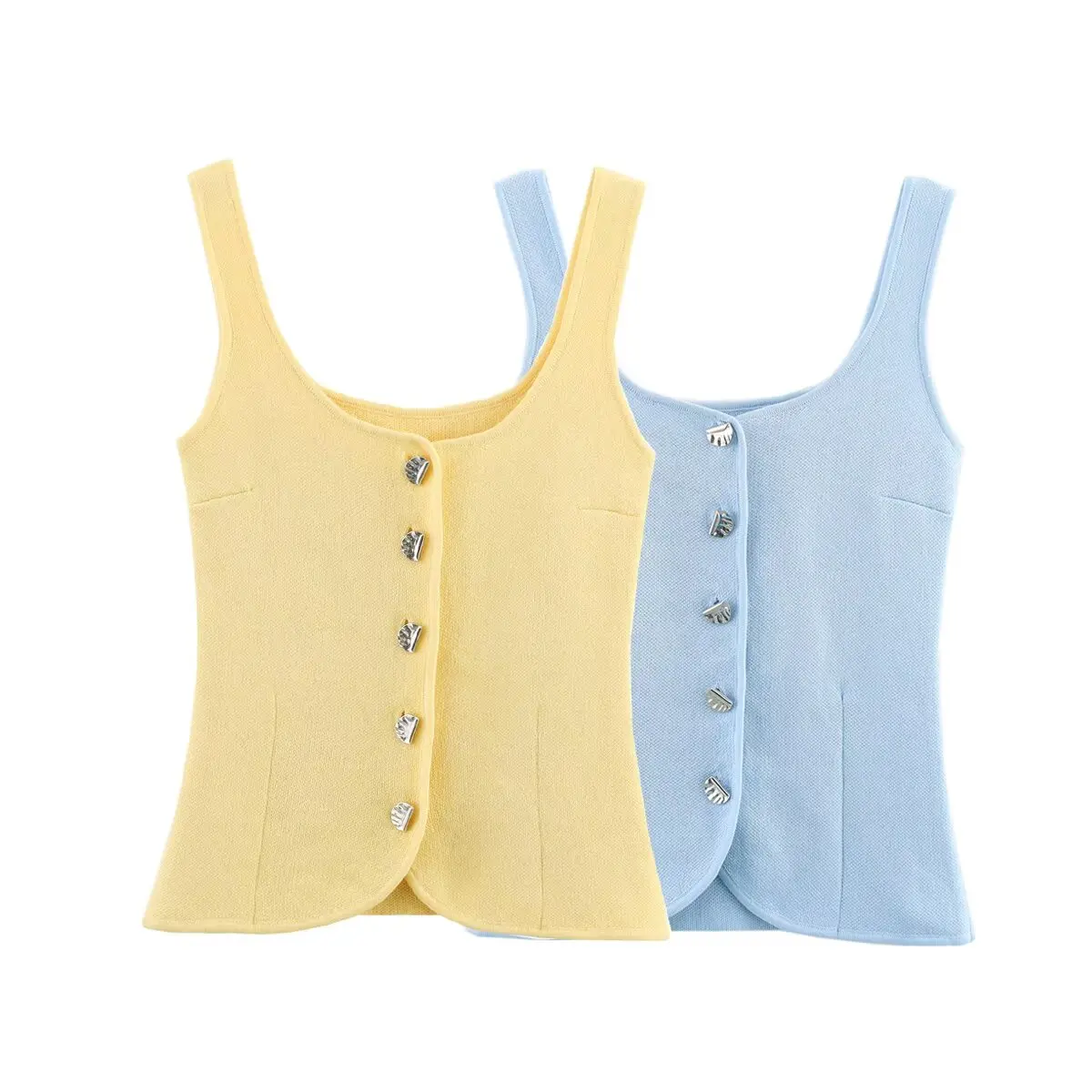 

2025 WOMAN Fashion European and American Style Autumn New Knitted Square Collar All-match Vest Chic Button Vest Mujer