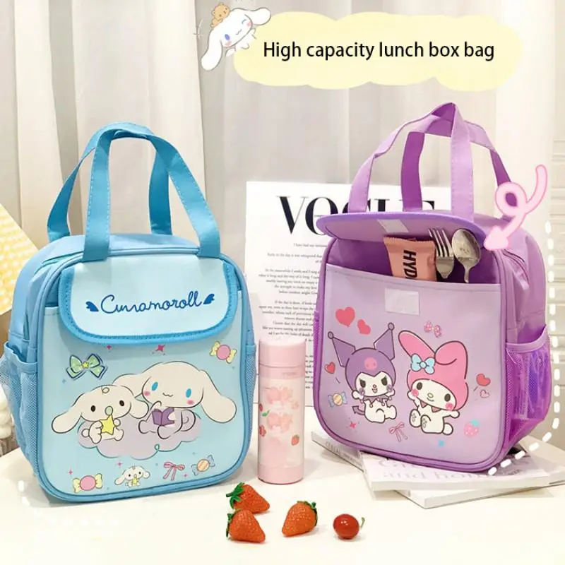 

Hello Kittys Lunch Box Bag Sanrio Kawaii Insulation High Capacity Kuromi My Melody Girl Heart Cute Portable Student Storage Bag