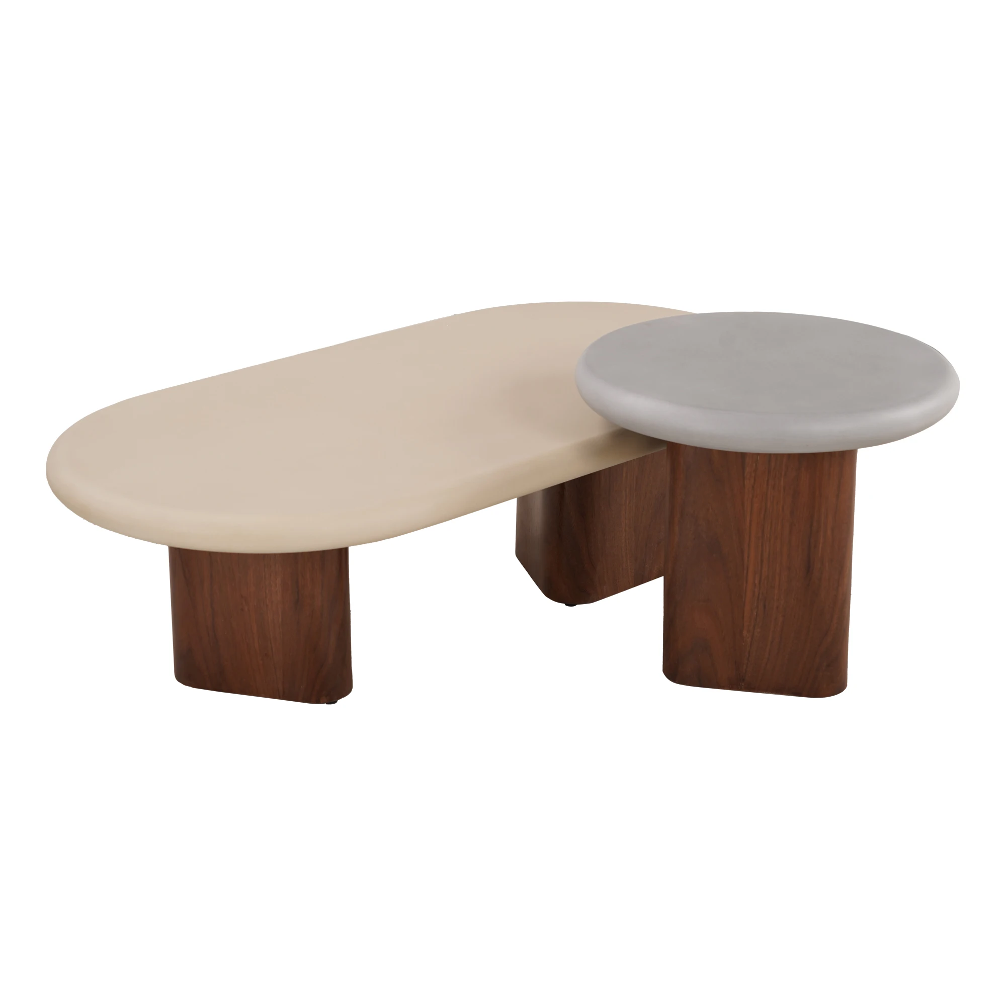 KirKasa Italian Design Modern Living Room Furniture Light Luxury Natural Walnut Paint Base Coffee Table With Concrete Finish