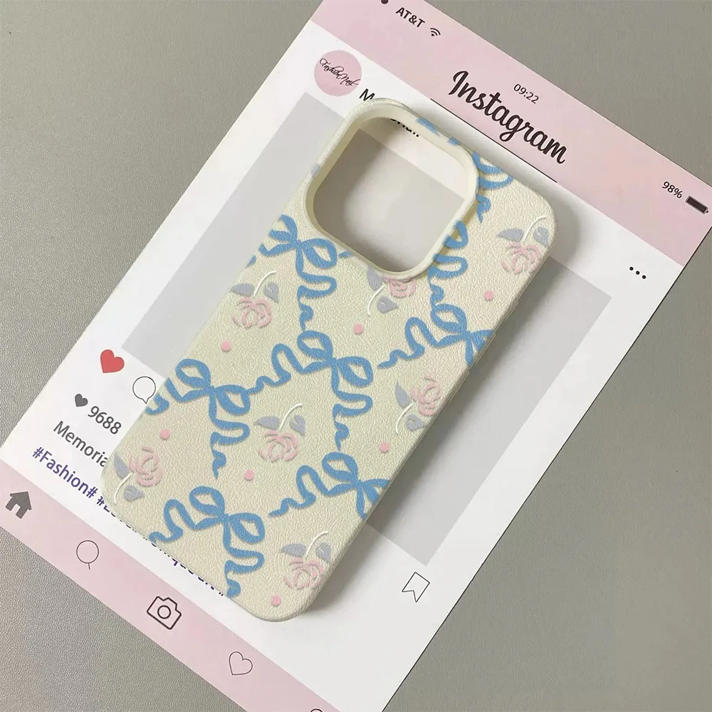 

Blue Bow Tie Pattern Phone Case For iPhone 13 12 11 Pro Max Back Cover For iPhone 16 15 14 Plus Silicone Soft Phone Cover