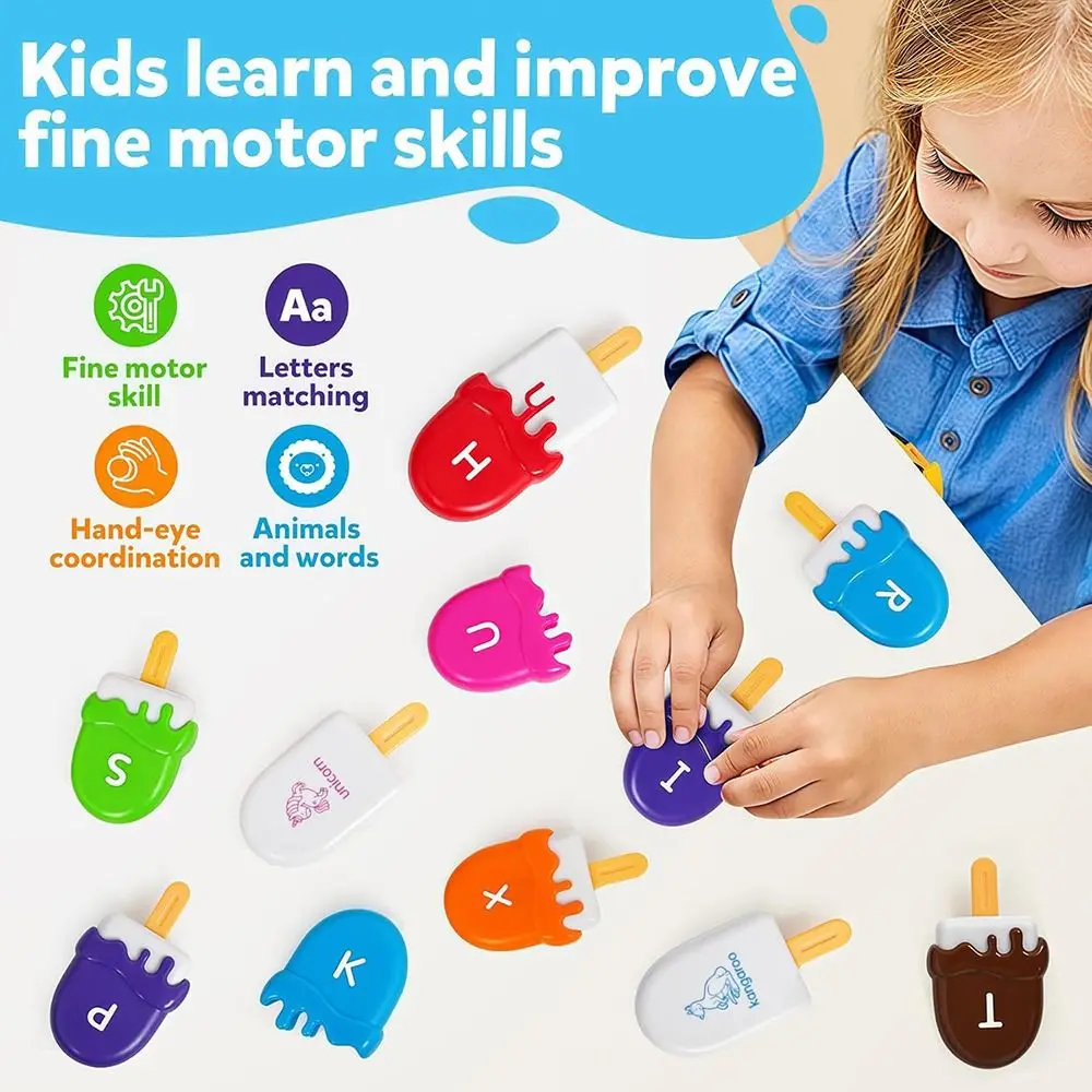 1 set 52 pezzi set di giocattoli educativi in plastica multicolore alfabeto corrispondente set di ordinamento dei colori animali giocattoli a forma di gelato