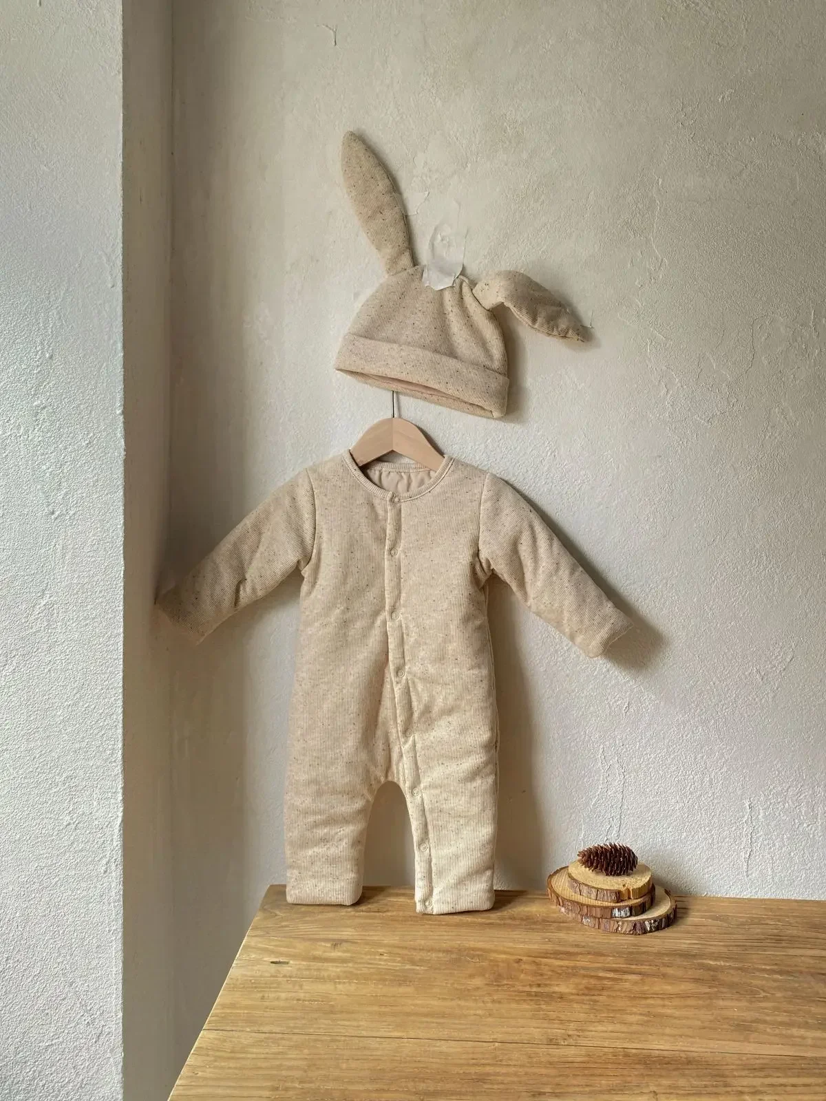 

Autumn Winter Baby Oatmeal Romper Girls Thickened Cotton Bodysuit Clothes + Hat Boys Quilted Jumpsuit Kids Clothes