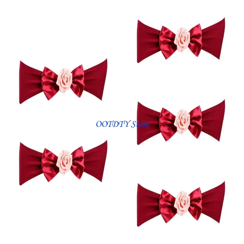 367A 5Pcs Romantics Chair Back Bowknot Tie Decoration Easy To Install With Artificial Rose